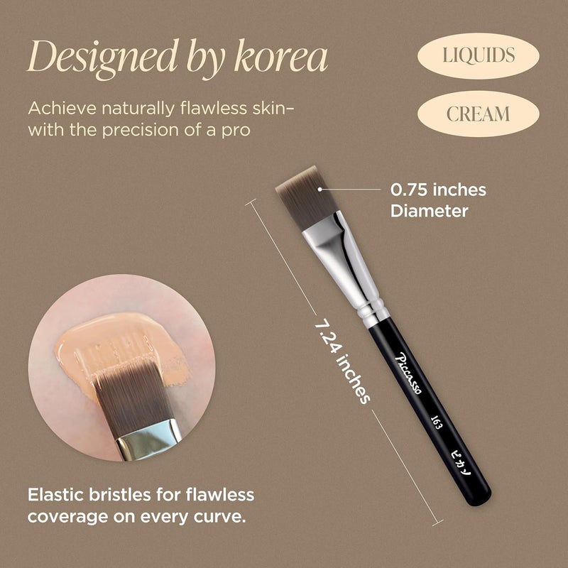 Piccasso 163 Foundation Brush – Dense Makeup Brush for Liquid & Cream Foundation, Soft Synthetic Bristles for Flawless Coverage and Face Makeup, Professional Korean Beauty Tool for Daily - Image 2